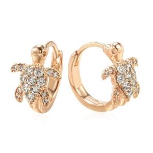 Rose Gold Plated Sea Turtle Zirconia Stud Earrings